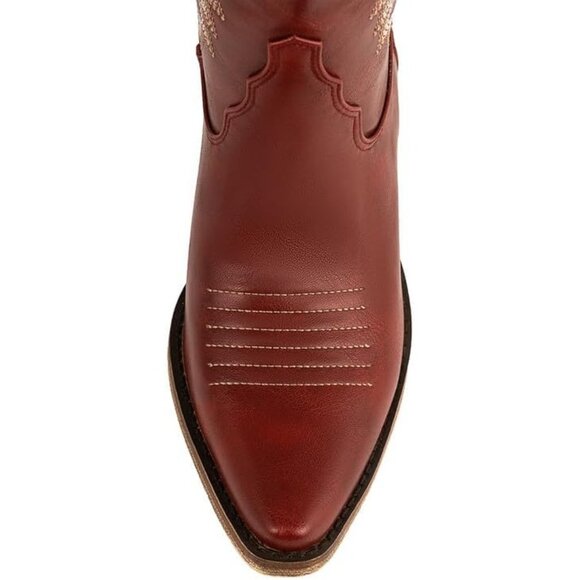 ⚡Women's Red Knee High Wide Calf Lace Up Embroidered Cowgirl Boots Pull On - Picture 6 of 7